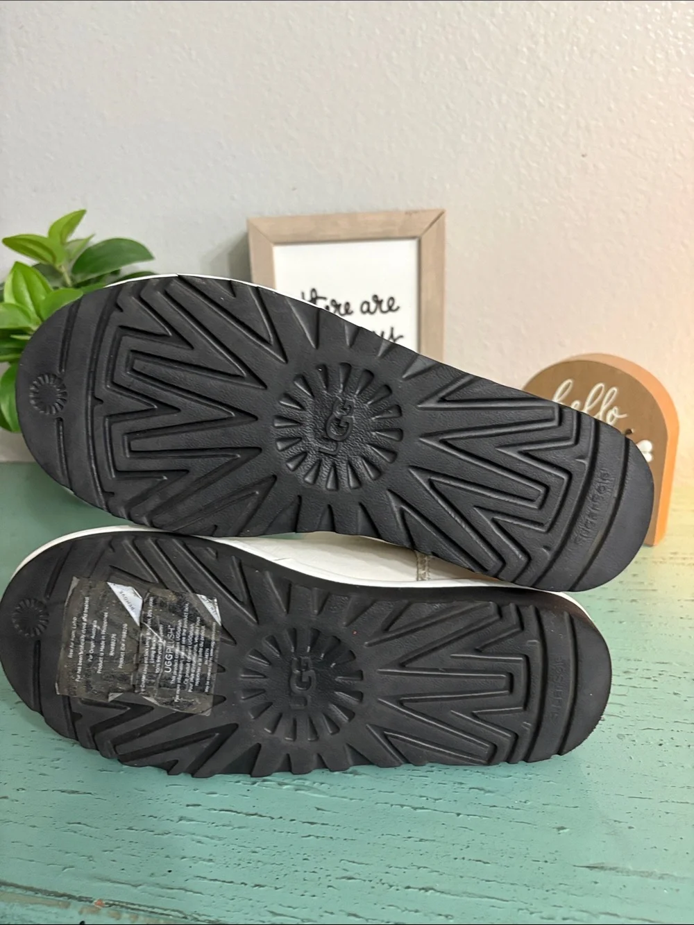 UGG White Shearling-Lined Ankle Boots with Black Sole